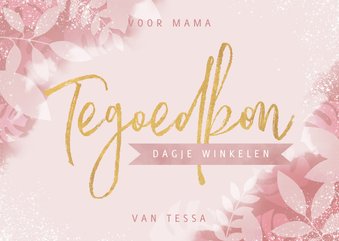 Tegoedbon met plantjes, spetters & typografie