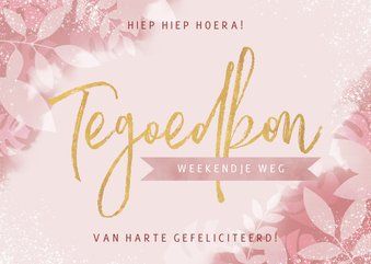 Tegoedbon verjaardagskaart met roze waterverf en plantjes