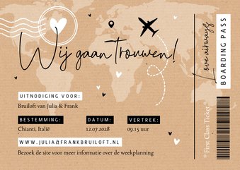 Ticket trouwkaart buitenland landkaart kraftlook