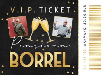 Ticket uitnodiging borrel pensioen champagne foto