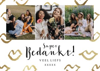 Trendy bedankkaart collage kusjes goudlook liefs