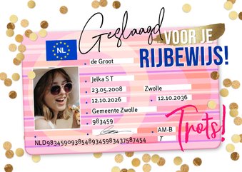 Trendy geslaagd kaart rijbewijs confetti goud