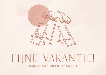 Trendy vakantiekaart met strandstoel parasol en zon