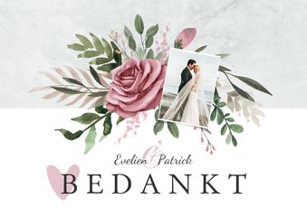 Trouwkaart bedankt stijlvol vintage bloemen