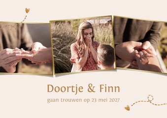 Trouwkaart fotocollage love met 3 foto's