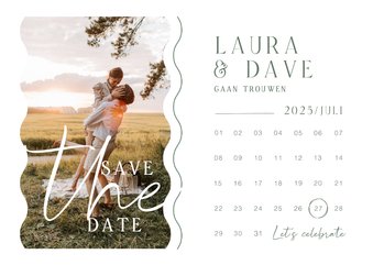 Trouwkaart save the date kalender foto grafisch golven