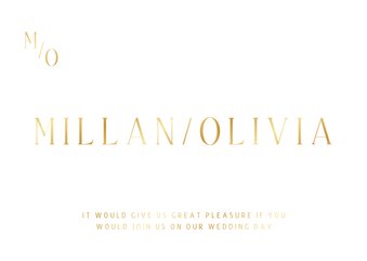 Typografische trouwkaart met minimalistische gouden tekst