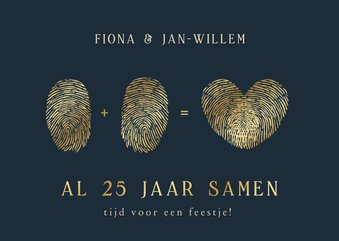 Uitnodiging 25 jaar samen liefdes feestje met vingerafdruk