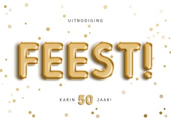 Uitnodiging 50 feest folieballon met confetti aanpasbaar