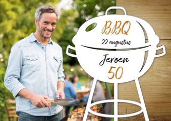 Uitnodiging bbq met hout en foto