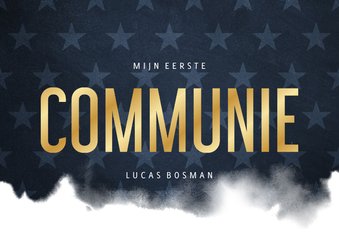 Uitnodiging communie stoer waterverf blauw met sterren