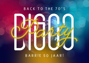 Uitnodiging disco feestje thema 70's 