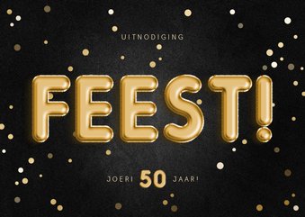 Uitnodiging feest 50 folieballon met confetti aanpasbaar