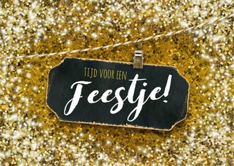 Uitnodiging feestje felicitatie glitter goud