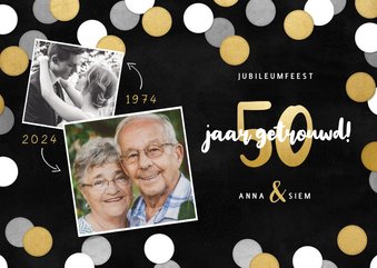 Uitnodiging jubileumfeest 50 jaar getrouwd confetti & foto's