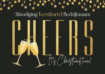 Uitnodiging kerstborrel cheers champagne bedrijf sterren 