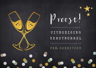 Uitnodiging kerstborrel proost met champagneglazen