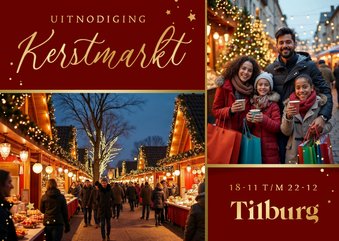 Uitnodiging kerstmarkt algemeen sterren fotokaart 