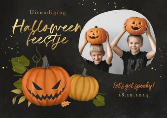 Uitnodiging kinderfeestje halloween pompoenen foto