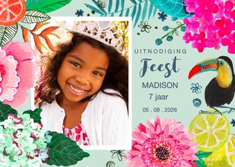 Uitnodiging Kinderfeestje Tropische Bloemen