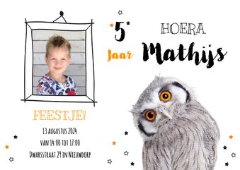 Uitnodiging - Kinderfeestje - Uiltje oranje ogen