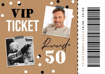 Uitnodiging kraft VIP ticket foto confetti entree