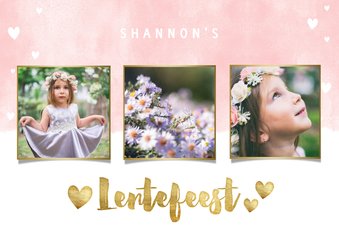 Uitnodiging lentefeest met waterverf, hartjes en foto's