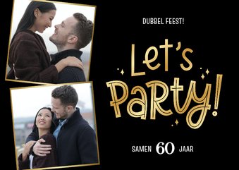 Uitnodiging let's party met goudfolie en foto's