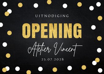 Uitnodiging opening confetti goudlook