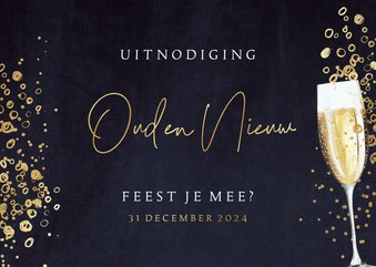 Uitnodiging oud en nieuw bubbels champagne velvet