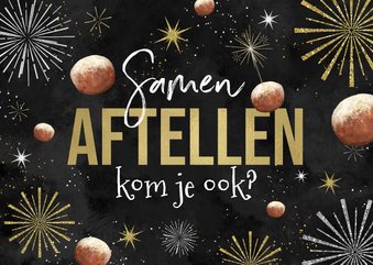 Uitnodiging oudejaarsavond vuurwerk oliebollen aftellen