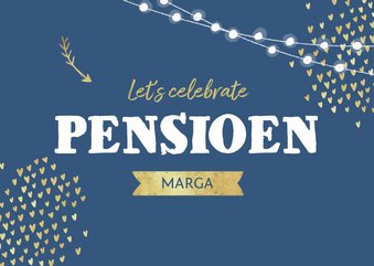 Uitnodiging pensioen vrouw goud stijlvol hartjes