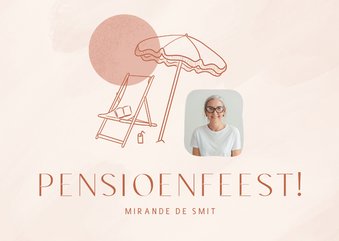 Uitnodiging pensioenfeest met strandstoel en parasol