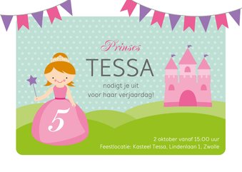 Uitnodiging prinsessenfeestje prinses met kasteel