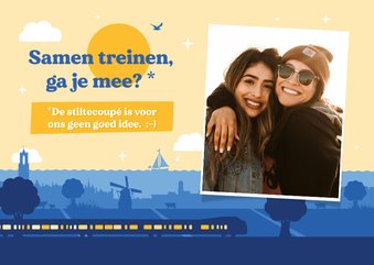 Uitnodiging samen treinen met eigen foto en illustratie