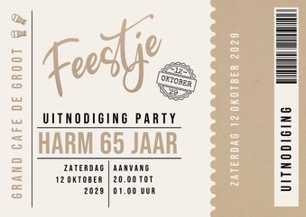 Uitnodiging ticket beige en kraftlook