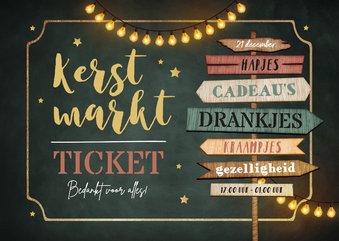 Uitnodiging ticket voor kerstmarkt wegwijzers sterren