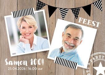 Uitnodiging verjaardag fotocollage houtlook slinger