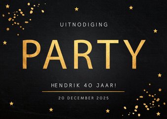 Uitnodiging verjaardag goud confetti typografie