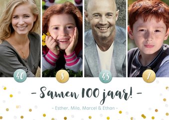 Uitnodiging voor een samen 100 feestje met 4 eigen foto's