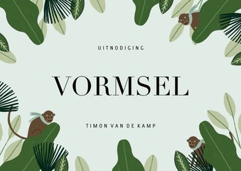 Uitnodiging Vormsel hip met jungle planten en aapjes