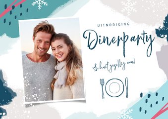 Uitnodigingen kerstdiner winter blauw hip