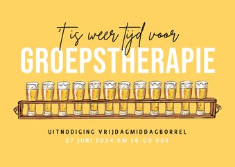 Uitnodigingskaart borrel feestje groepstherapie bier humor