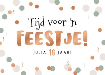 Uitnodigingskaart feestje verjaardag confetti koper