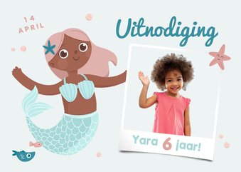 Uitnodigingskaart zeemeermin kinderfeestje 