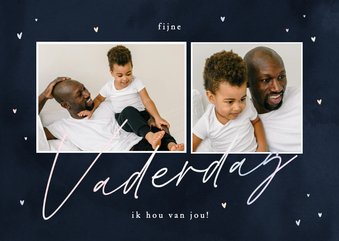 Vaderdagkaart donkerblauwe waterverf met foto's en hartjes