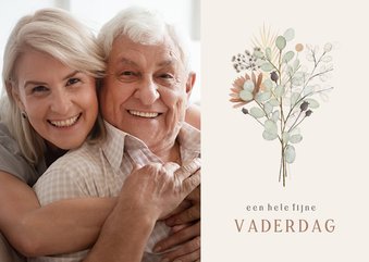 Vaderdagkaart met boeket bloemen en eigen foto