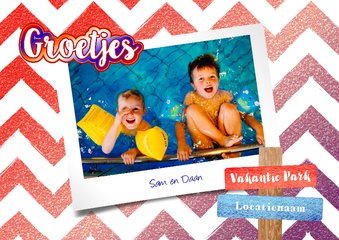 Vakantie vrolijke hippe fotokaart rood wit blauw glitter