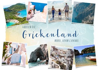 Vakantiekaart Griekenland fotocollage met zomerse doodles