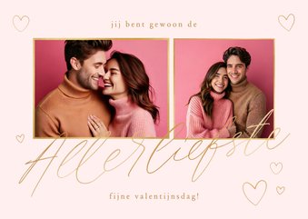 Valentijnskaart 2 foto's goud met inkt hartjes